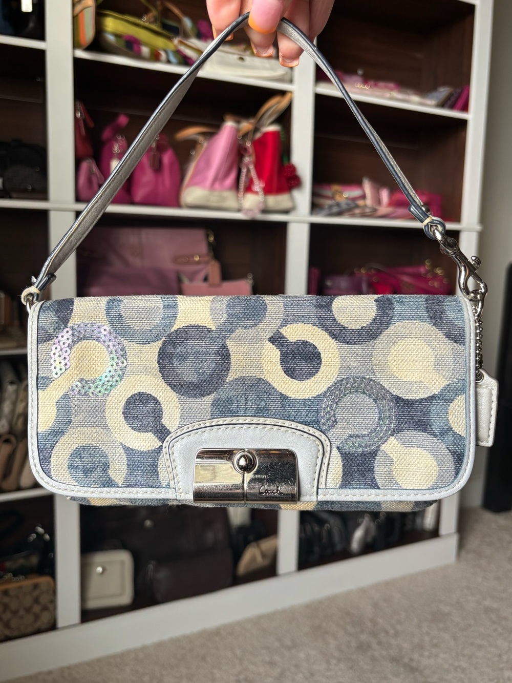 💙🩵🤍COACH Kristin Op Art Large Wristlet Mini Bag🤍🩵💙